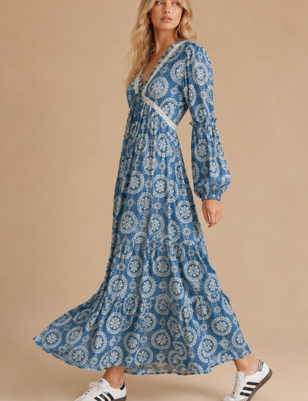Cecily Lace Trim Medallion Maxi Dress - Westly