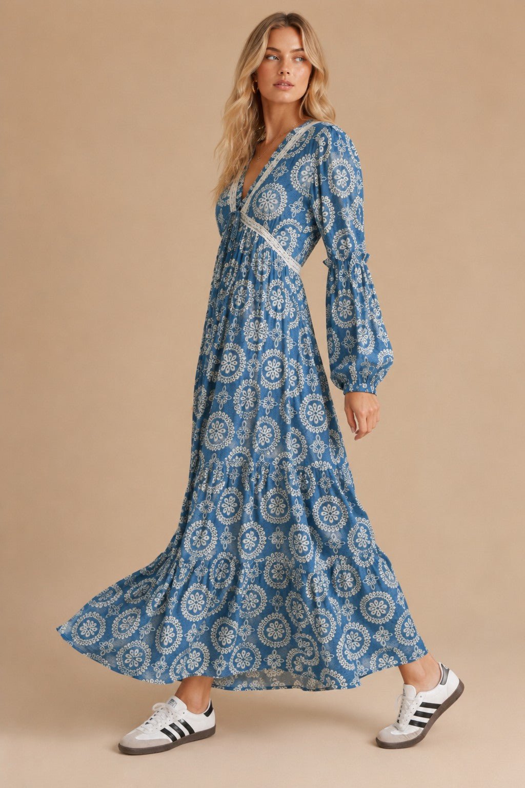 Cecily Lace Trim Medallion Maxi Dress - Westly