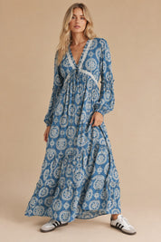 Cecily Lace Trim Medallion Maxi Dress - Westly