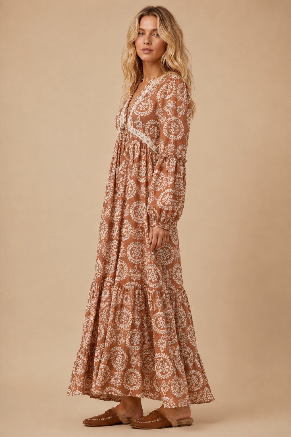 Cecily Lace Trim Medallion Maxi Dress - Westly