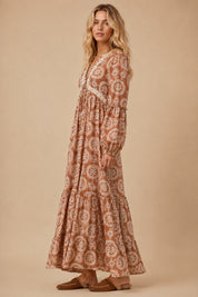 Cecily Lace Trim Medallion Maxi Dress - Westly