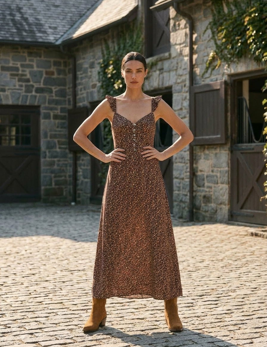 Cedar Bloom Ruffle Strap Midi Dress - Westly