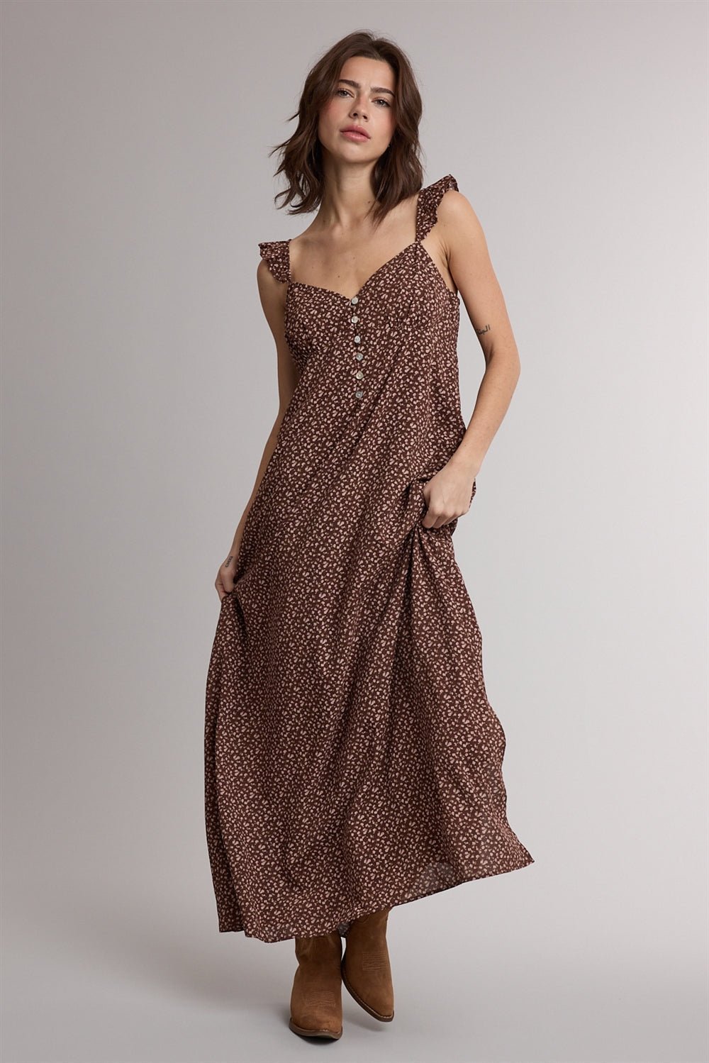 Cedar Bloom Ruffle Strap Midi Dress - Westly