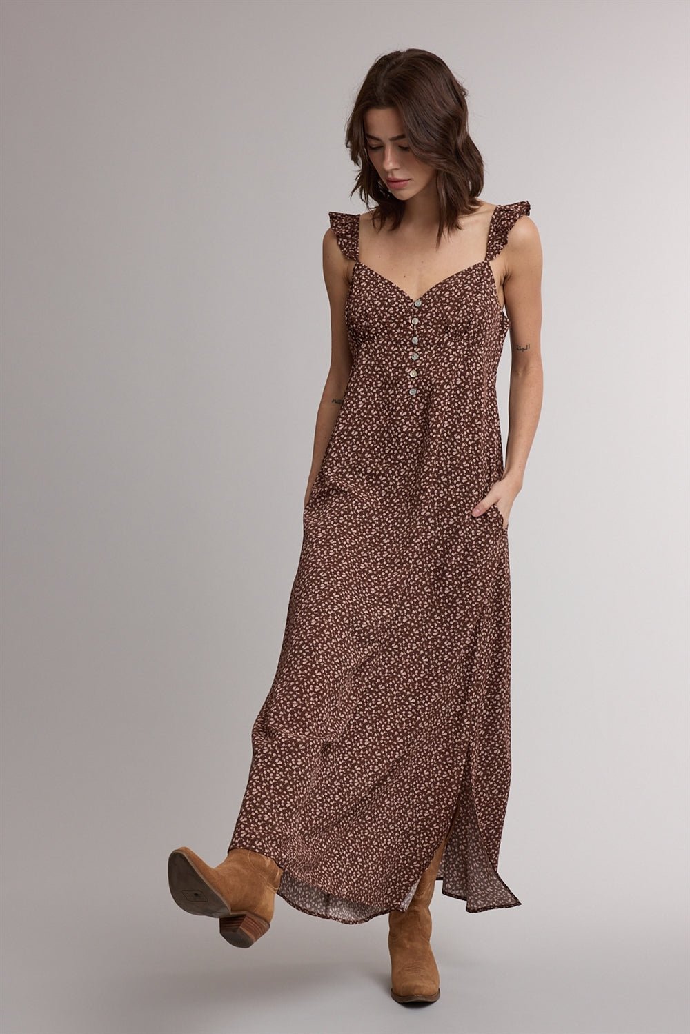 Cedar Bloom Ruffle Strap Midi Dress - Westly