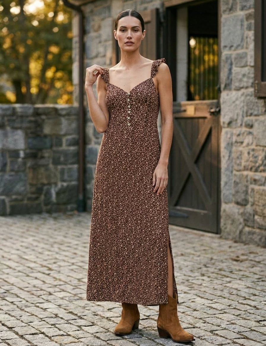 Cedar Bloom Ruffle Strap Midi Dress - Westly