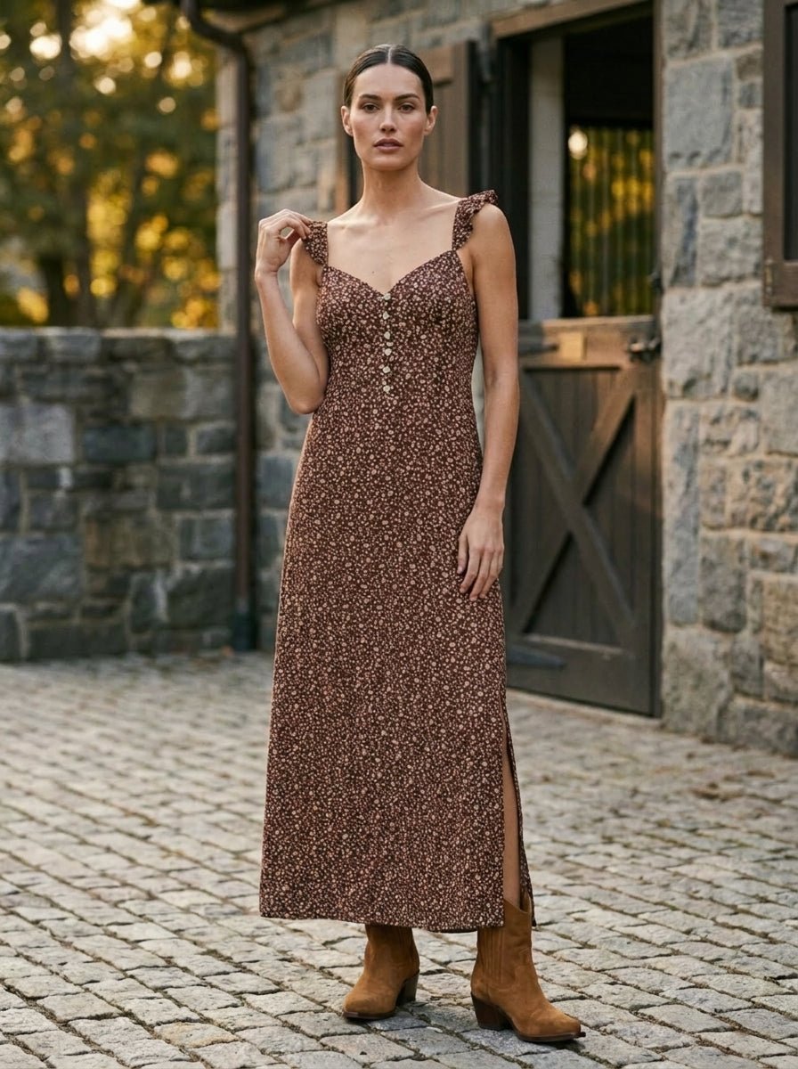 Cedar Bloom Ruffle Strap Midi Dress - Westly
