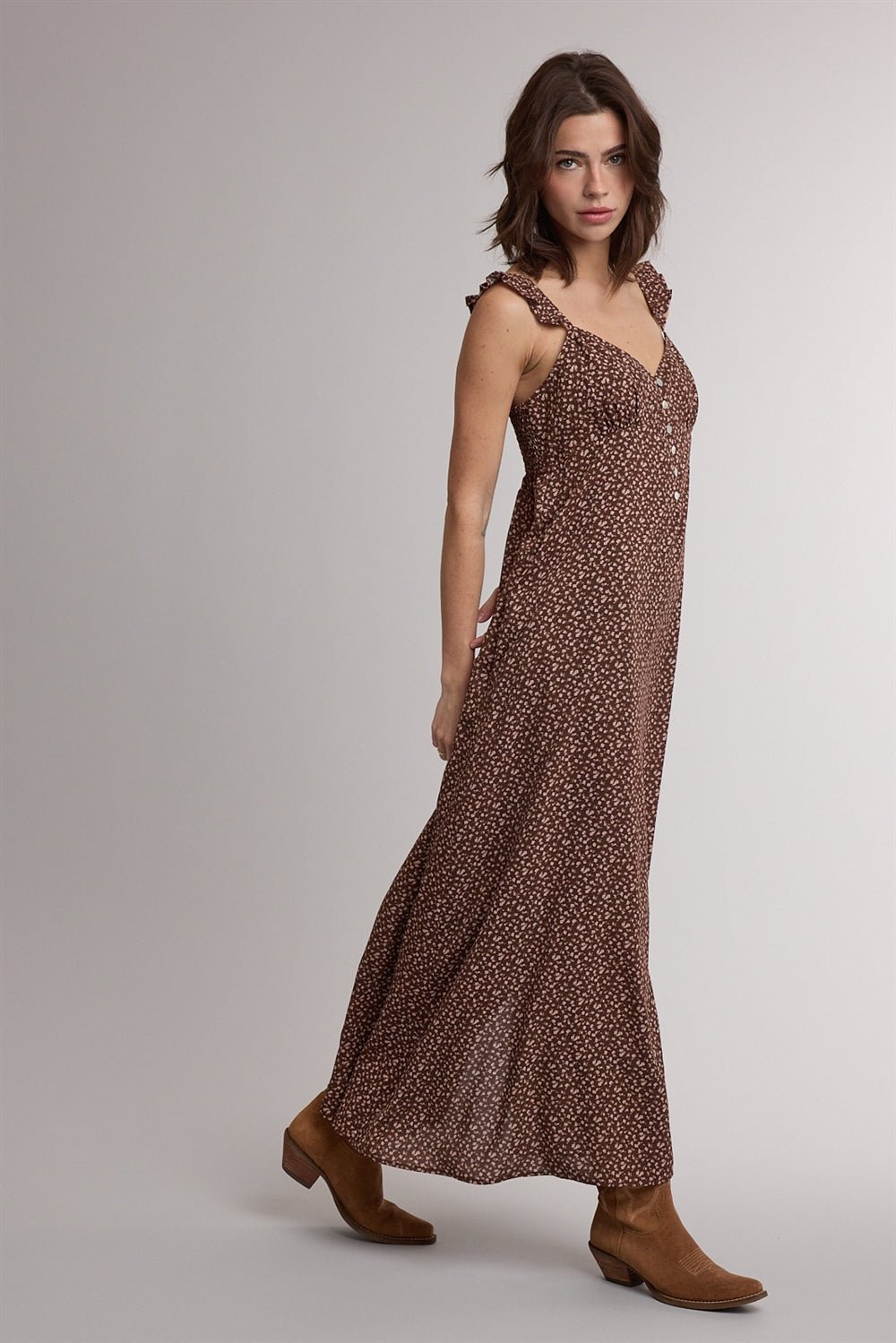 Cedar Bloom Ruffle Strap Midi Dress - Westly