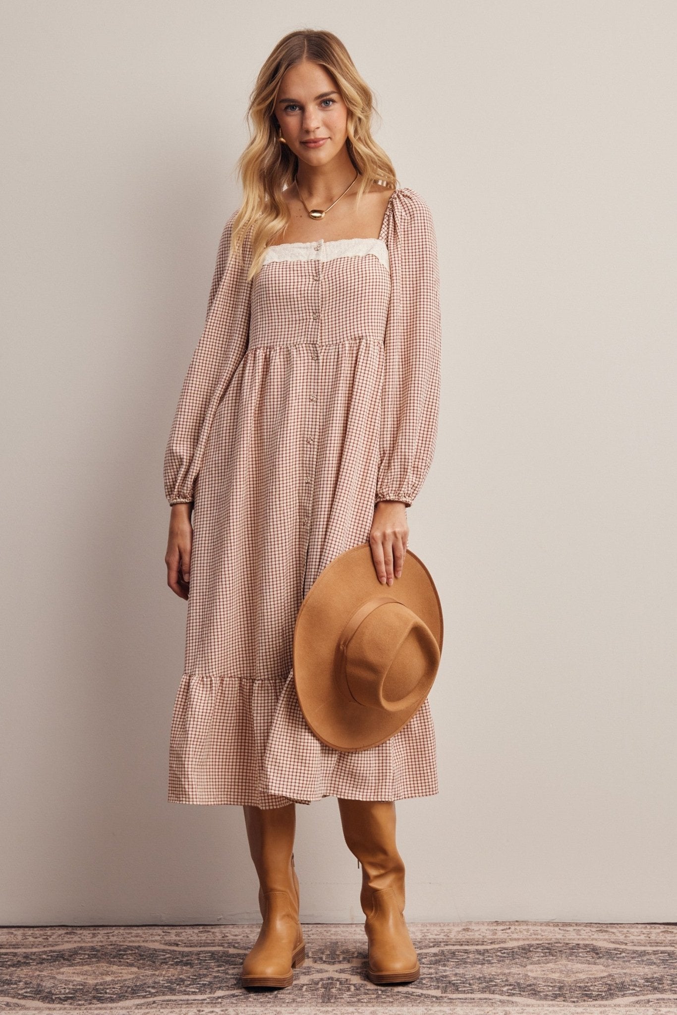Celandine Lace Trim Gingham Midi Dress - Westly