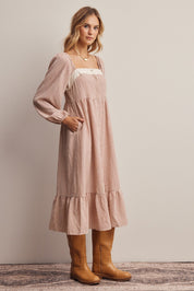Celandine Lace Trim Gingham Midi Dress - Westly