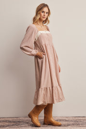 Celandine Lace Trim Gingham Midi Dress in Ivory Red, photo 6