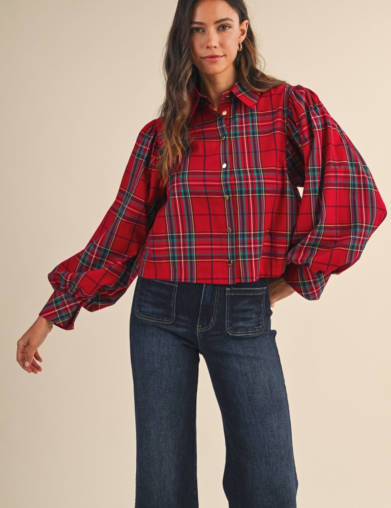 Celia Plaid Puff Sleeve Blouse - Westly