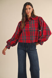 Celia Plaid Puff Sleeve Blouse - Westly