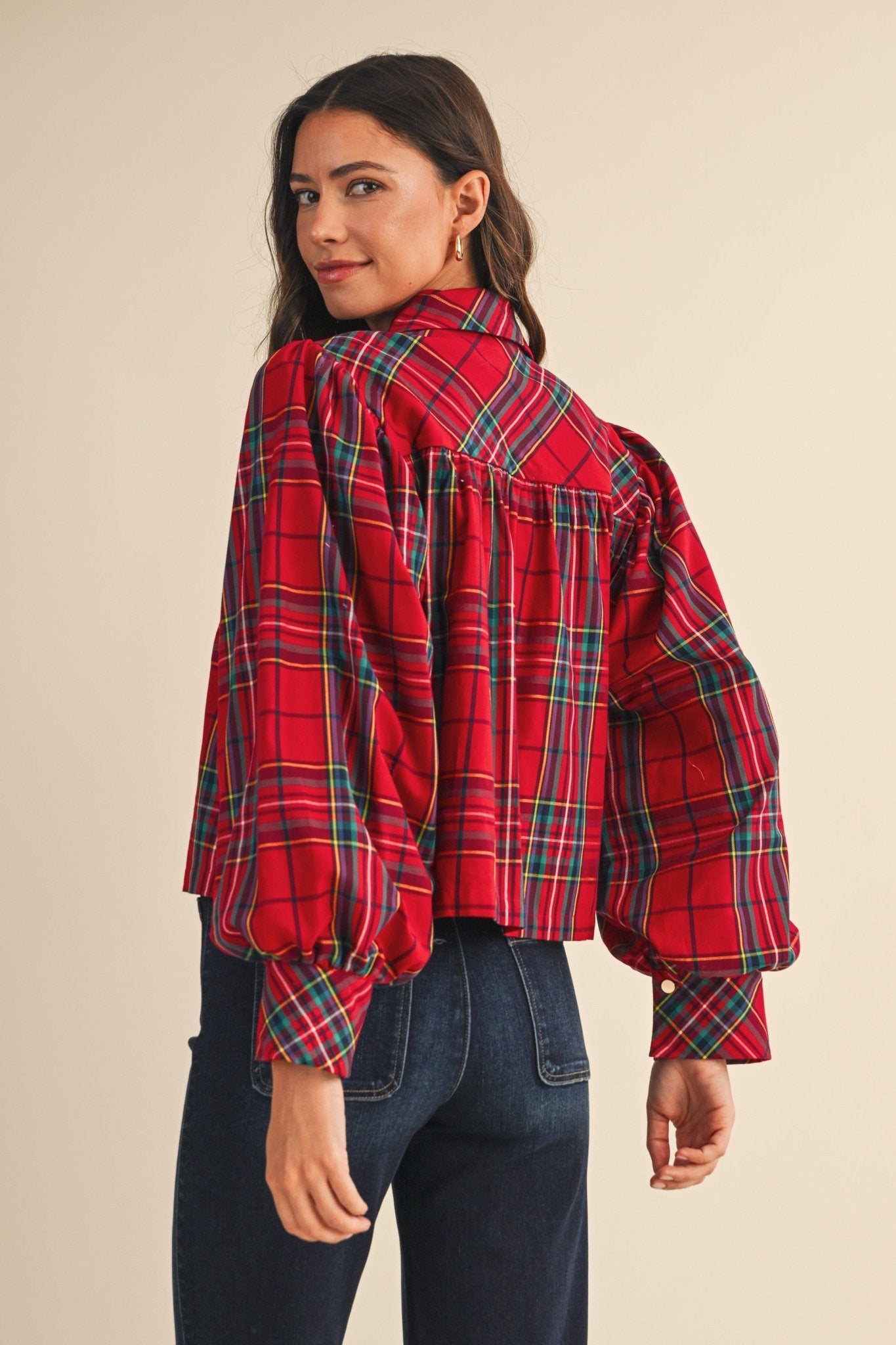Celia Plaid Puff Sleeve Blouse - Westly