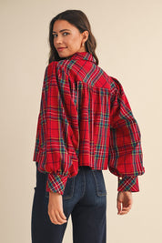 Celia Plaid Puff Sleeve Blouse - Westly
