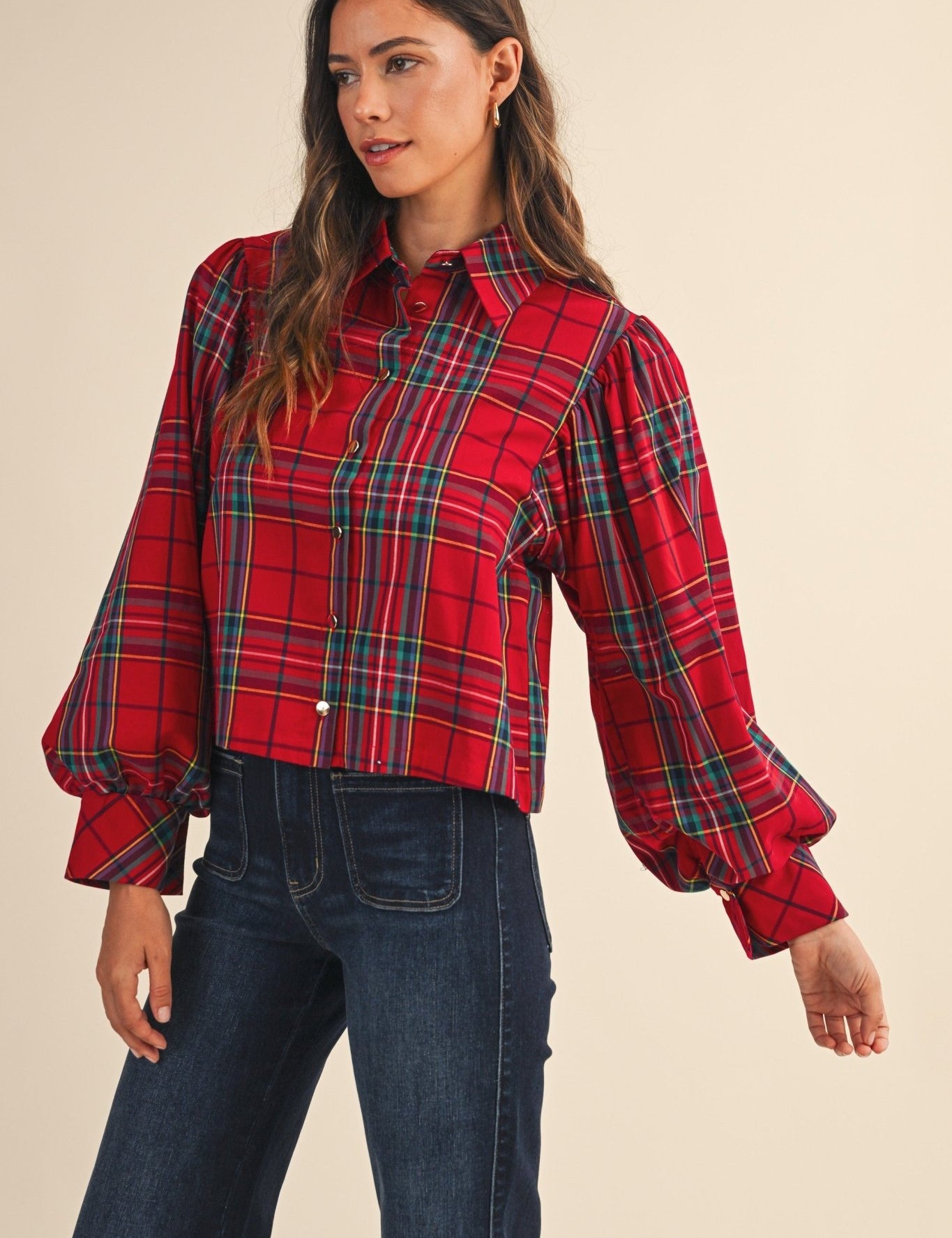 Celia Plaid Puff Sleeve Blouse - Westly