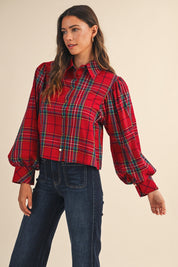 Celia Plaid Puff Sleeve Blouse - Westly