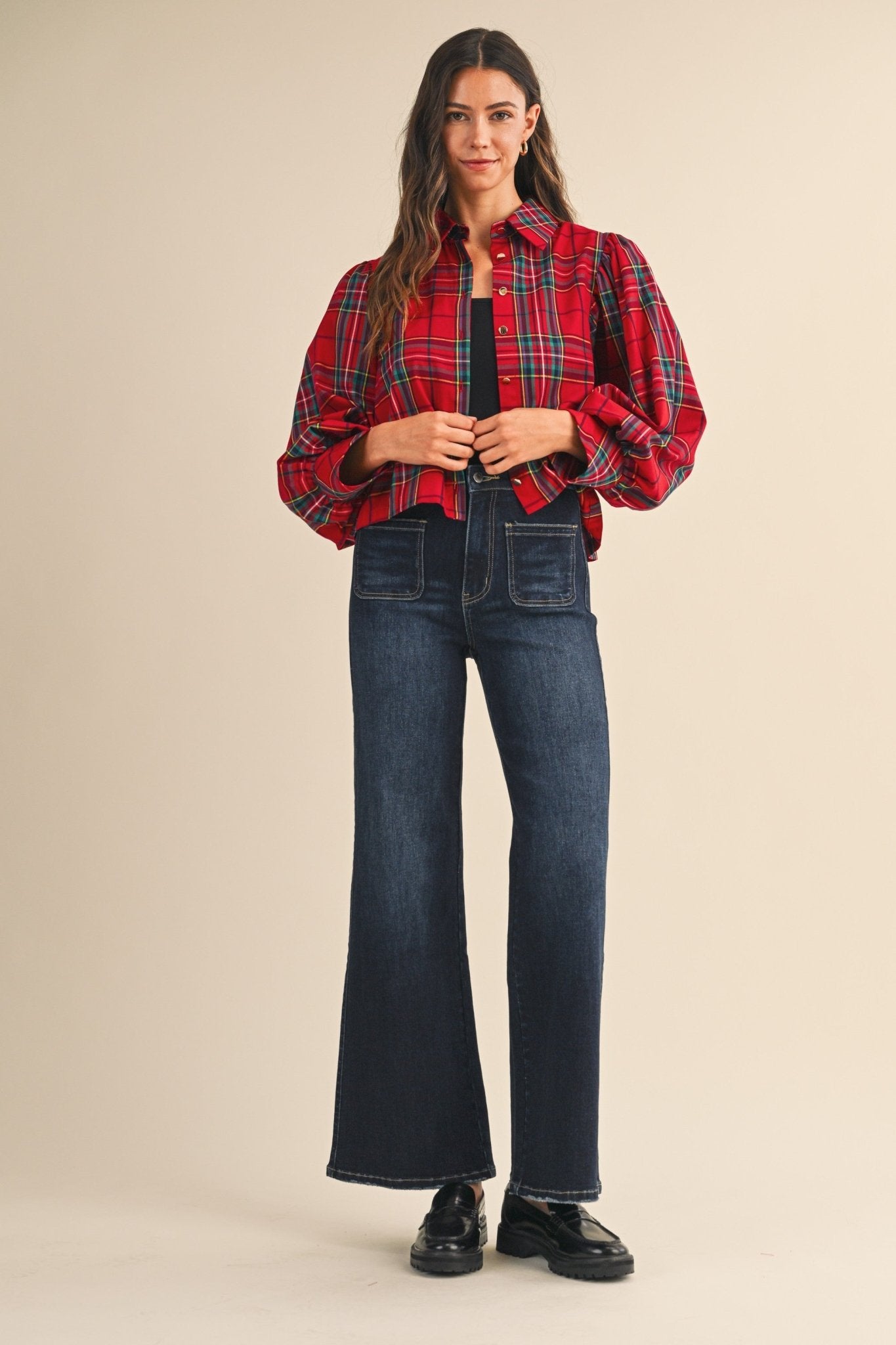Celia Plaid Puff Sleeve Blouse - Westly