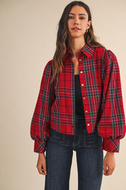 Celia Plaid Puff Sleeve Blouse - Westly