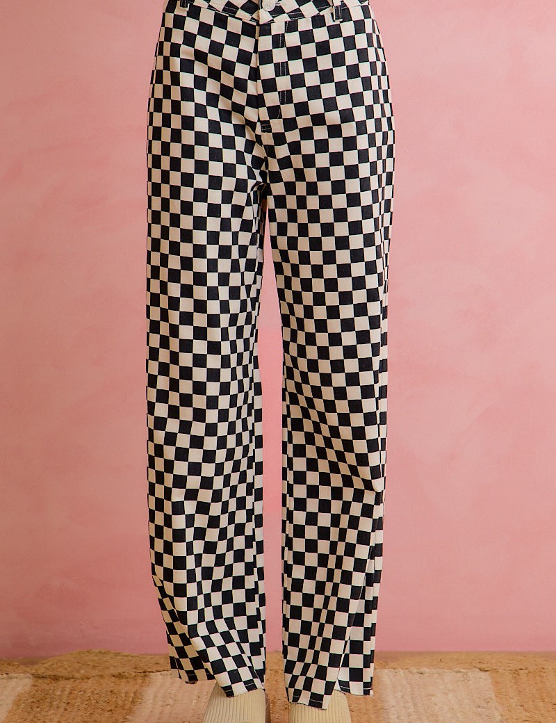 Checker Lane Cotton Pants in Black - product photo 1