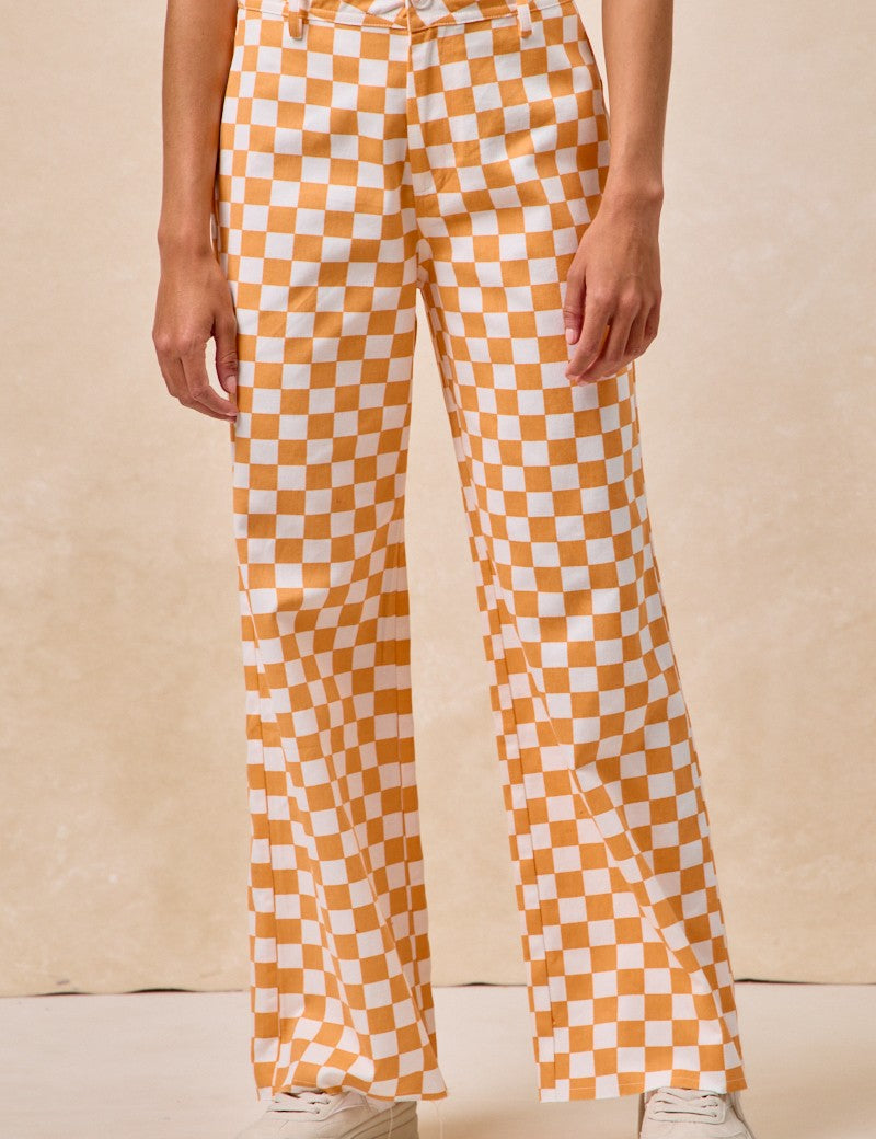 Checker Lane Cotton Pants in Orange - product photo 1