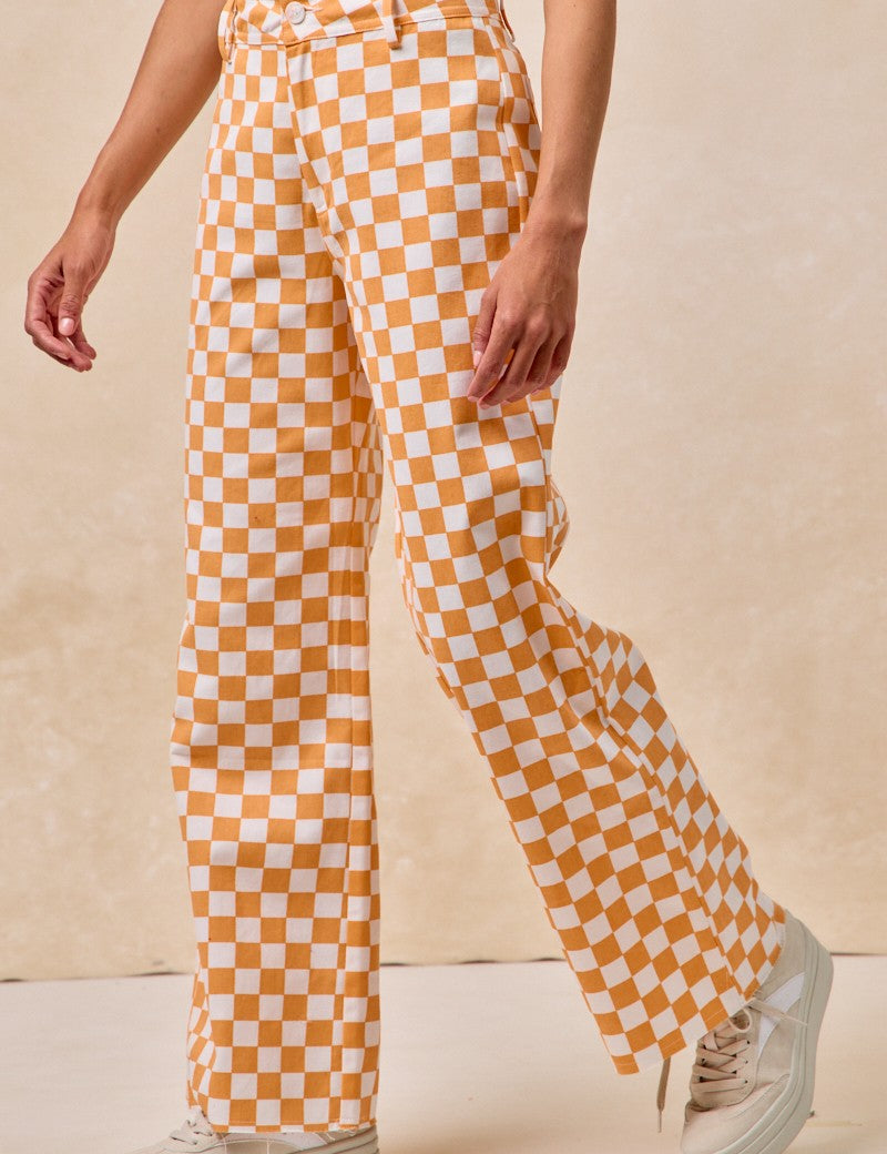 Checker Lane Cotton Pants in Orange - product photo 2