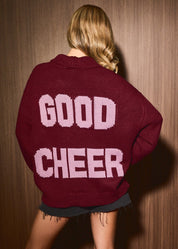 Cheers to That Collared Knit Cardigan in Crimson — product photo 01