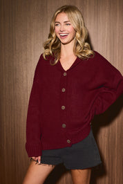 Cheers to That Collared Knit Cardigan in Crimson — product photo 02