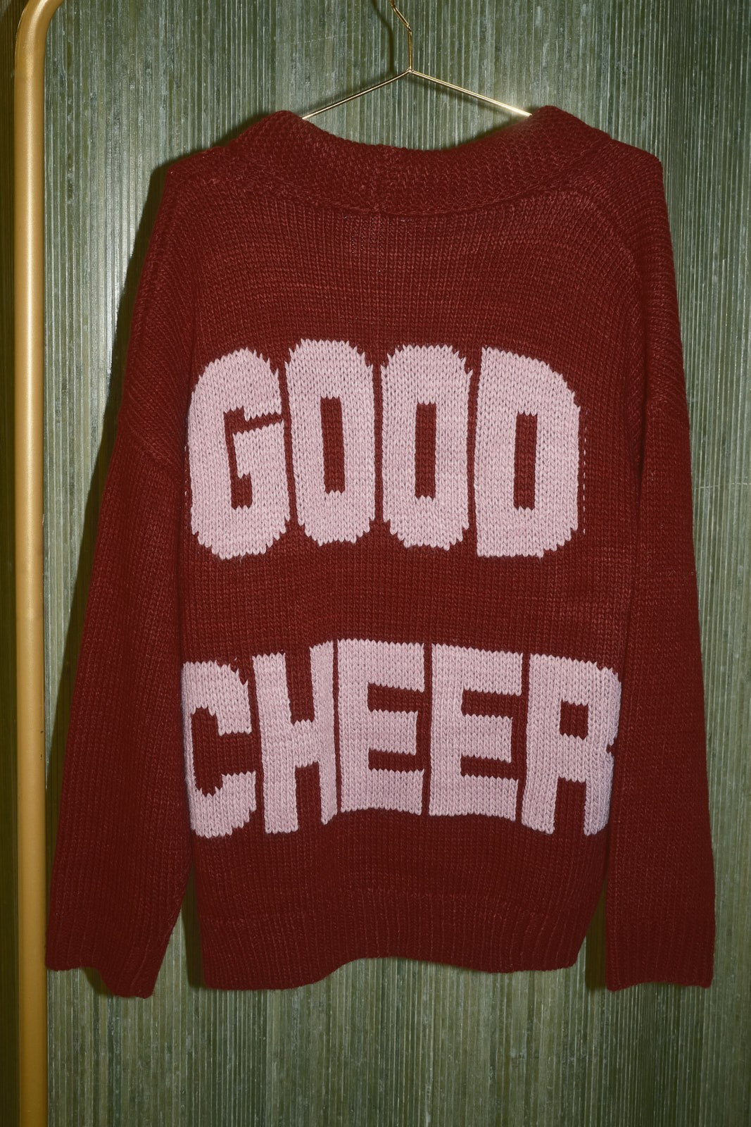 Cheers to That Collared Knit Cardigan in Crimson — product photo 06