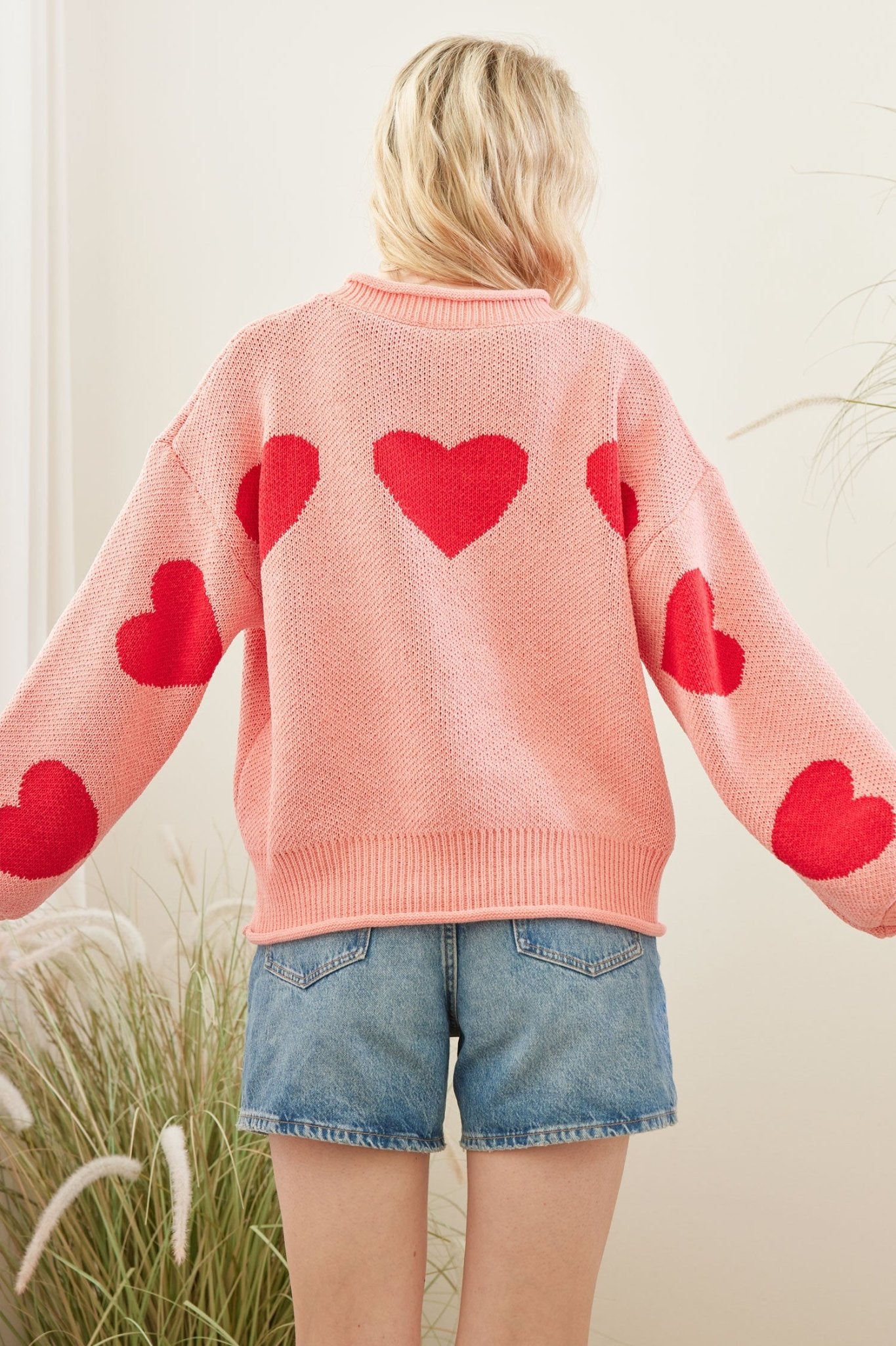 Cherry Coast Heart Patched Loose Fit Sweater - Westly