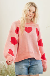 Cherry Coast Heart Patched Loose Fit Sweater - Westly