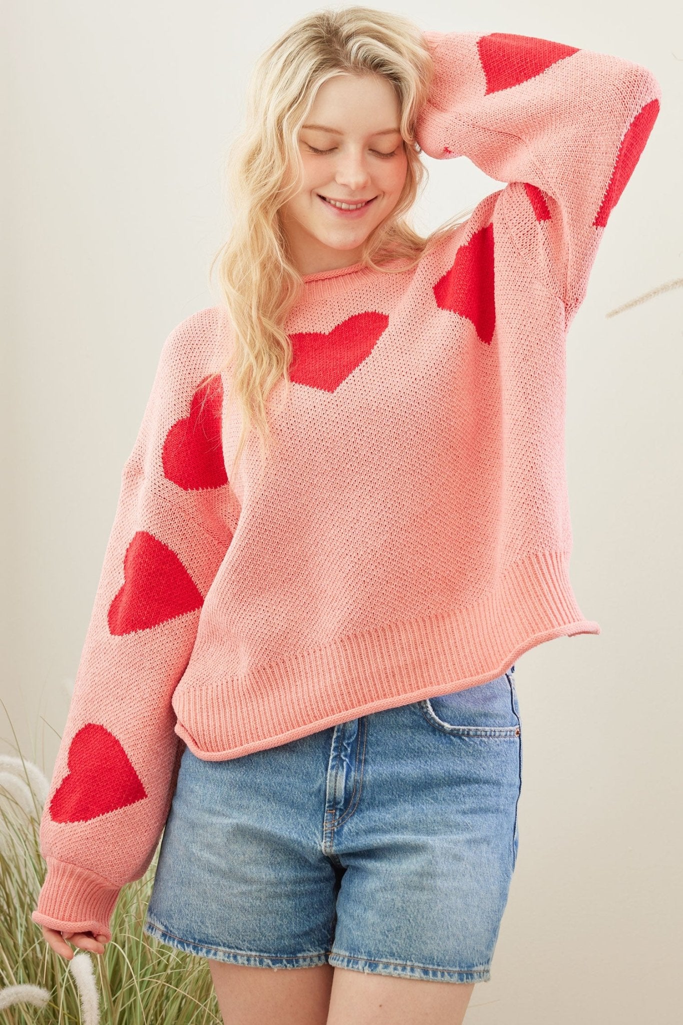 Cherry Coast Heart Patched Loose Fit Sweater - Westly