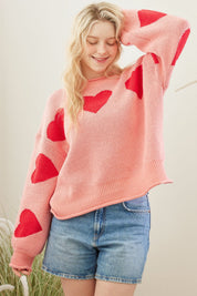 Cherry Coast Heart Patched Loose Fit Sweater - Westly