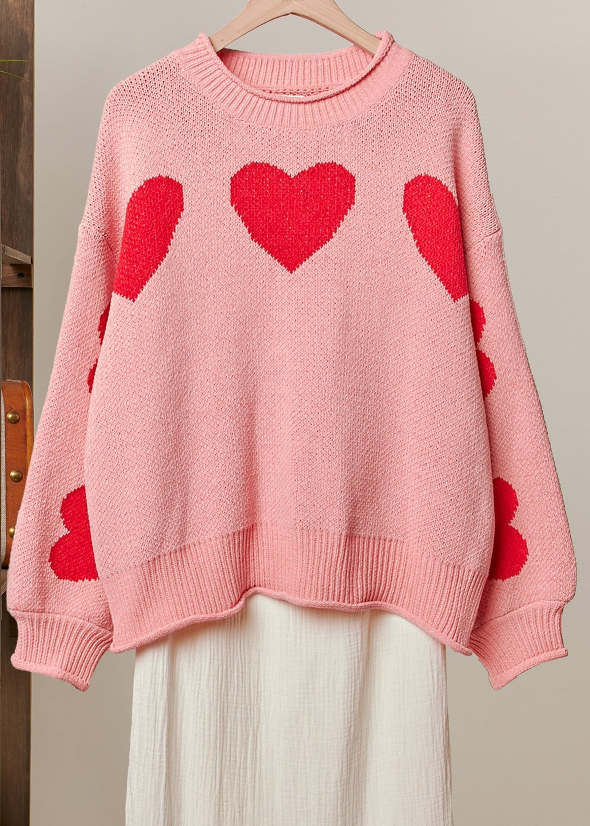 Cherry Coast Heart Patched Loose Fit Sweater - Westly