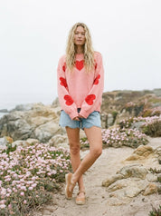 Cherry Coast Heart Patched Loose Fit Sweater - Westly