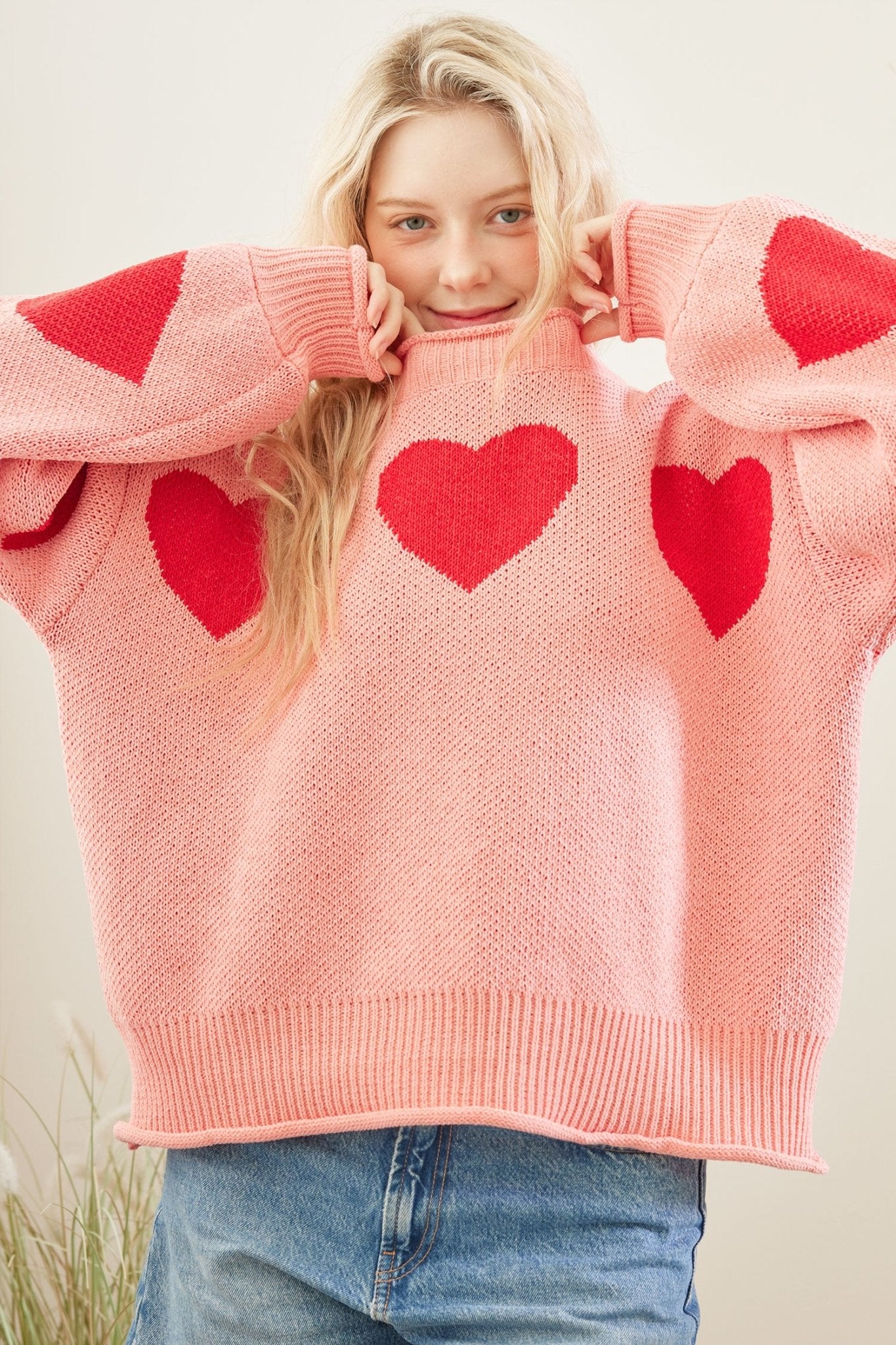 Cherry Coast Heart Patched Loose Fit Sweater - Westly