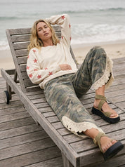 Chloe Lace Hem Tulip Washed Camo Pants - Westly