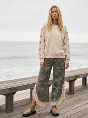 Chloe Lace Hem Tulip Washed Camo Pants - Westly