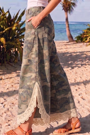 Chloe Lace Hem Tulip Washed Camo Pants - Westly