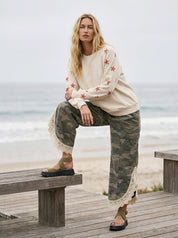 Chloe Lace Hem Tulip Washed Camo Pants - Westly