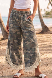 Chloe Lace Hem Tulip Washed Camo Pants - Westly