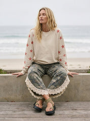 Chloe Lace Hem Tulip Washed Camo Pants - Westly