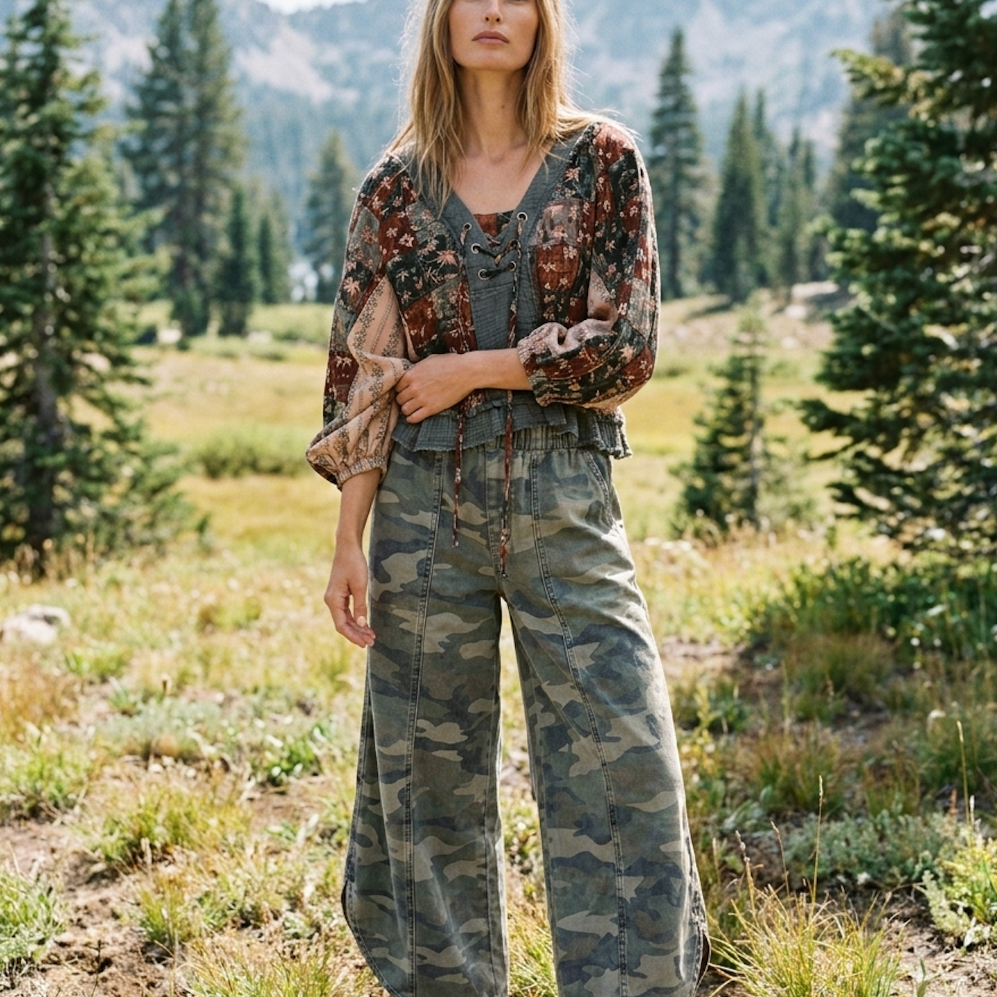Chloe Tulip Washed Camo Relaxed Fit Pants - Westly