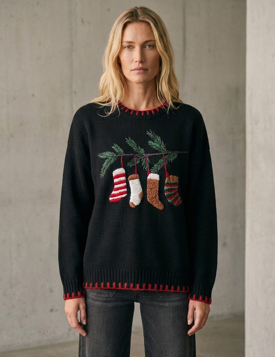 Christmas Eve Embroidered Oversized Sweater - Westly