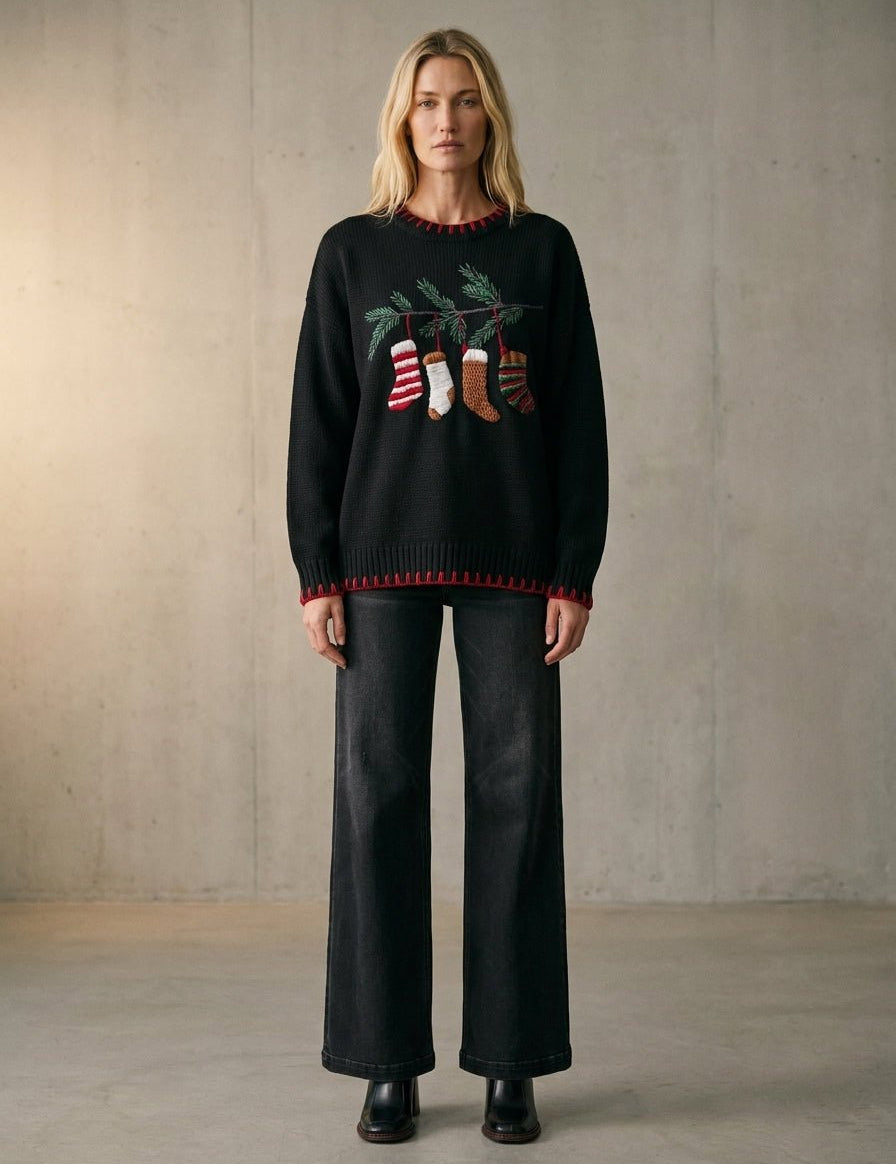 Christmas Eve Embroidered Oversized Sweater - Westly