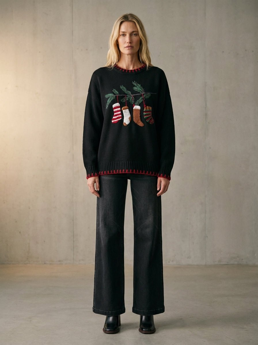 Christmas Eve Embroidered Oversized Sweater - Westly