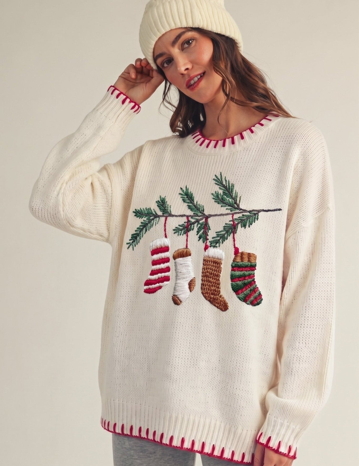Christmas Eve Embroidered Oversized Sweater - Westly
