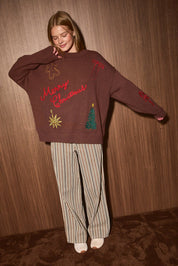 Christmas Postcard Embroidered Knit Sweater - Westly