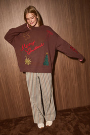 Christmas Postcard Embroidered Knit Sweater in Brown — product photo 04