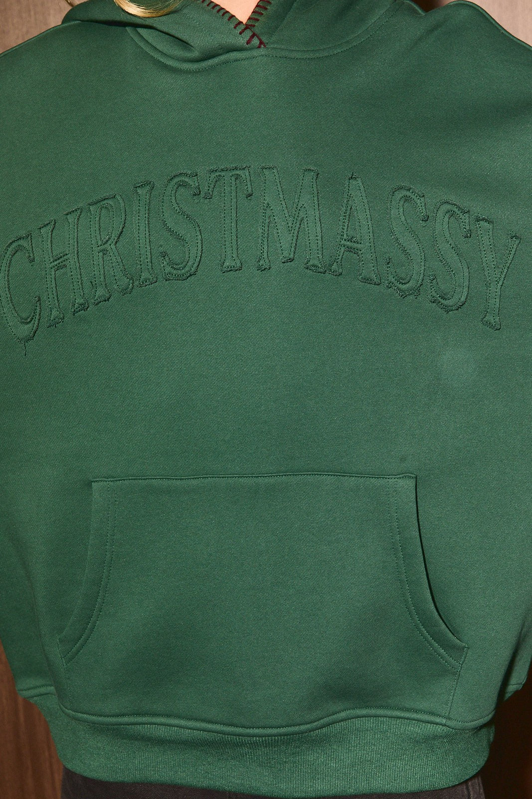 Christmassy Embroidered Whipstitch Hoodie in Dark Green — product photo 06