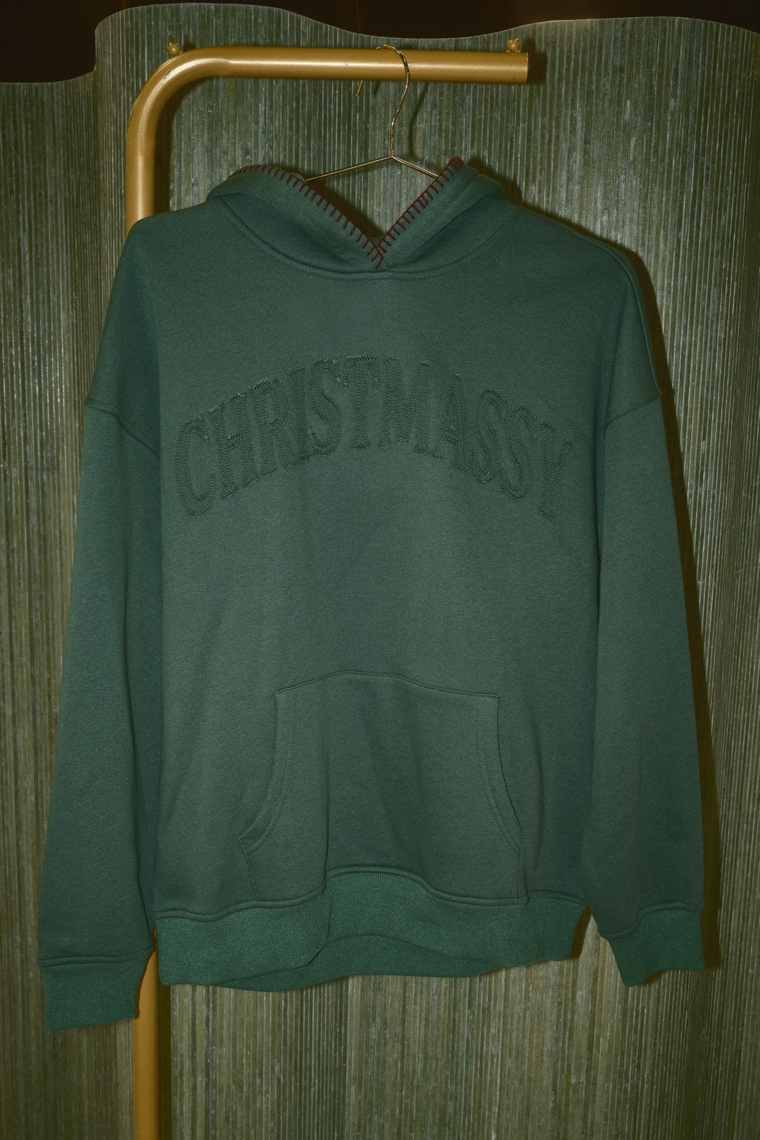 Christmassy Embroidered Whipstitch Hoodie in Dark Green — product photo 07